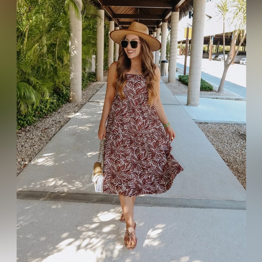 Abercrombie & Fitch Brown White Floral Trapeze Midi Dress
